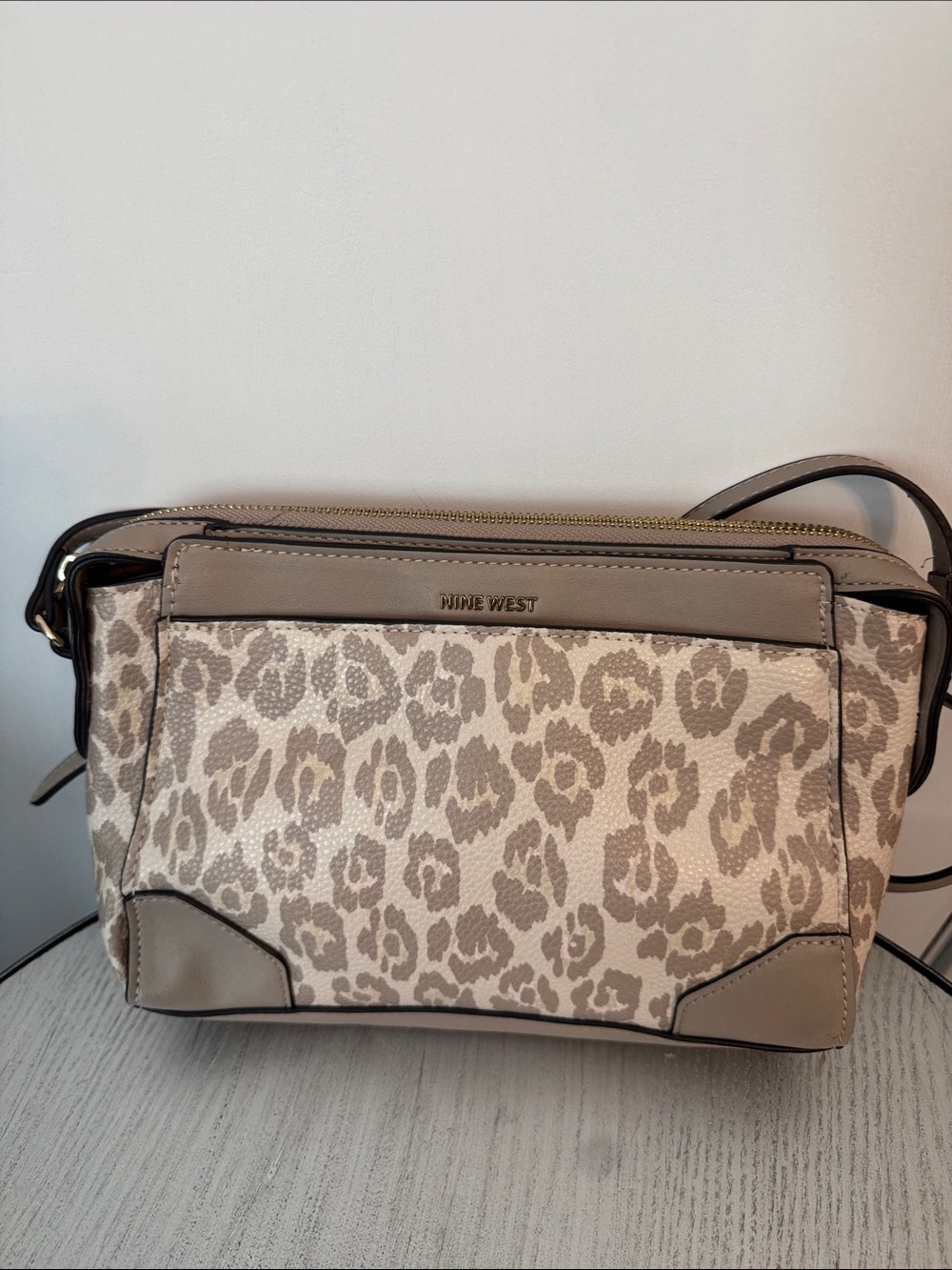 Nine West Beige Leopard Print Crossbody Bag